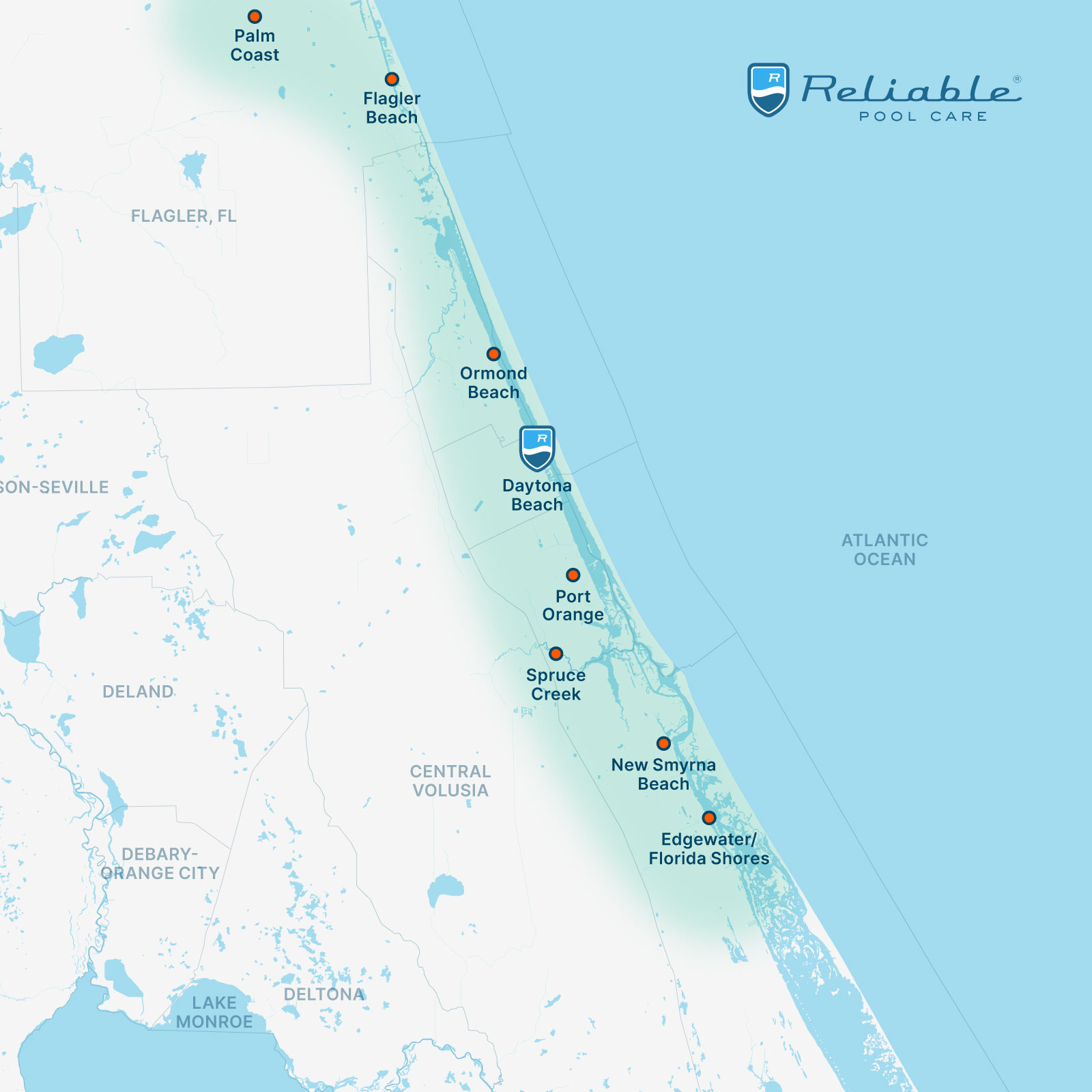 Reliable Pool Care Florida service area map